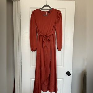 Keyhole back, belted wrap dress